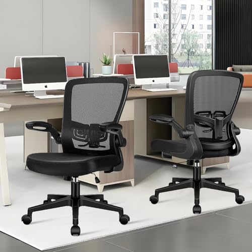KLASIKA Desk Chairs with Wheels, Ergonomic Mesh Office Chair Adjustable Height and Swivel Lumbar Support Home Office Chair with Flip Up Armrests (8PK) KLASIKA