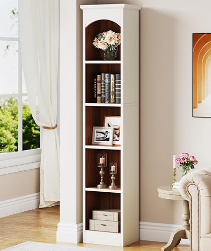 Tribesigns Narrow 5-Tier Bookcase - 70.9-Inch Tall White & Oak Corner Display Shelves Tribesigns