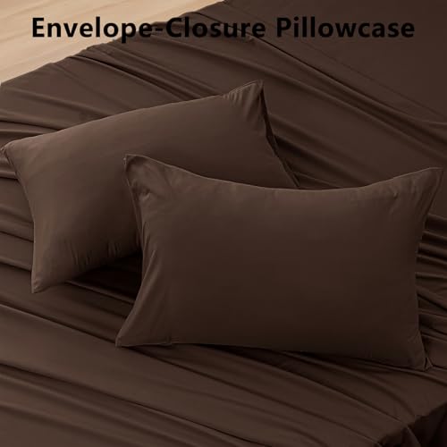 USXIBEI Full Size 4 Piece Sheet Set - Hotel Luxury Bedding for Full Size Bed - Soft and Breathable Bed Sheets Set - Deep Pocket Sheets,Wrinkle & Fade Resistant(Full, Dark Brown) USXIBEI