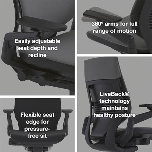 Steelcase Gesture Office Chair - Ergonomic Work Chair with Wheels for Carpet - Comfortable - Intuitive-to-Adjust for Desk - 360-Degree Arms - Graphite Gray Fabric Steelcase