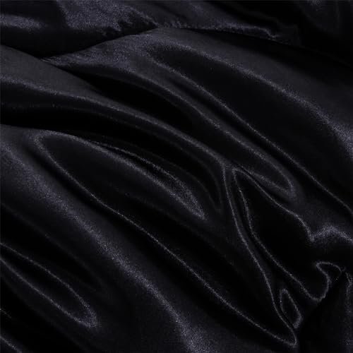 A Nice Night Satin Silky Soft Quilt Luxury Super Soft Microfiber Bedding Thin Comforter Set Full/Queen, Light Weighted (Black, Queen) A Nice Night