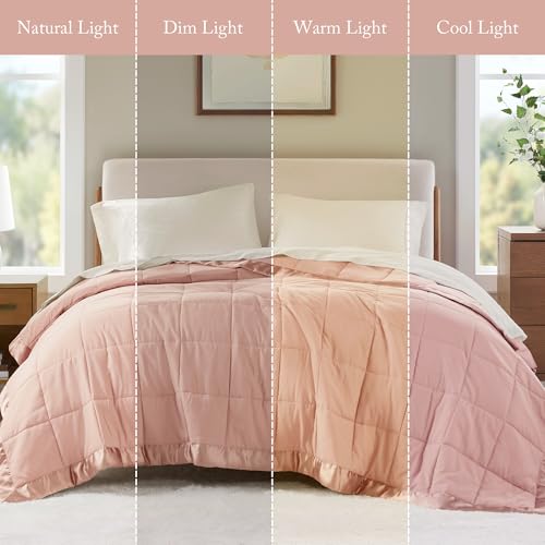 Madison Park Windom Down Alternative Blanket, Premium 3M Scotchgard Moisture Wicking Treatment, Lightweight and Soft Bed Cover For All Season, Satin Trim, Blush Full/Queen Madison Park
