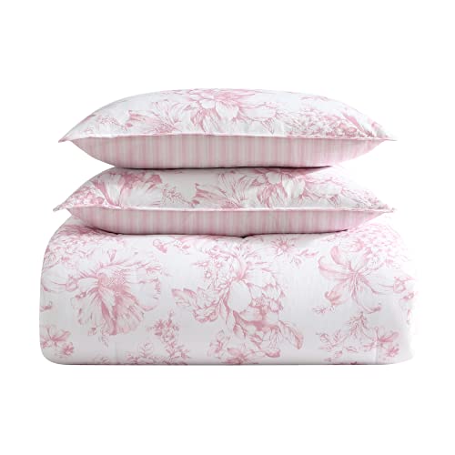 Laura Ashley - Twin Comforter Set, Reversible Cotton Bedding for Year Round Use, 2 Piece Coquette Bed Set with Matching Pillowcase (Delphine Mauve Pink) Laura Ashley