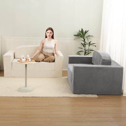 MeMoreCool Convertible Sofa Bed – Small Beige Corduroy Loveseat Sleeper, Boneless Fold-Out Cloud Couch with Foam, Trifold Floor Futon with Washable Cover for Bedroom, Apartment, Guest Room MeMoreCool
