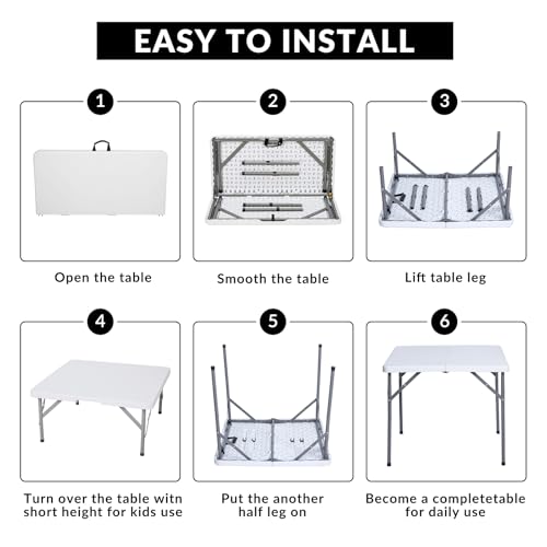 Lakhow 34" Square Folding Table with Resin Top, Plastic Folding Card Table with Collapsible Legs for Adults Indoor Outdoor Use, White Lakhow