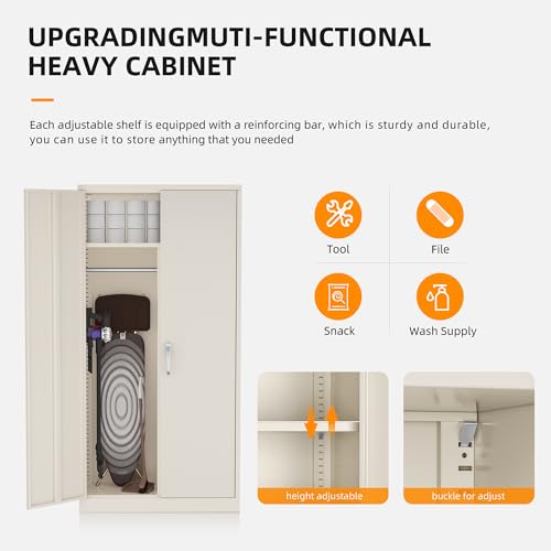 INTERGREAT Metal Storage Cabinet with Locking Doors, 72" Tall Wardrobe Closet with Lock and Hanging Rod, Steel Storage Locker Closet with 4 Shelves for Home Office, Garage, Grey INTERGREAT