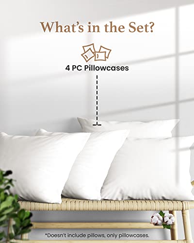 1000 TC White Standard Pillowcases Set of 4 100% Egyptian Cotton Pillow Cases with Long Staple Cotton & Sateen Weave, Silky Soft Hotel - Like Bed Pillow Covers for Comfy Sleeping, Snug Fit Good Sleep Bedding