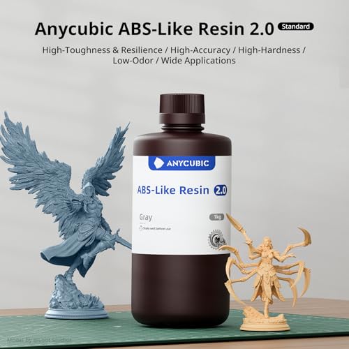 ANYCUBIC 2nd Gen Resin Technology ABS-Like Resin 2.0, 3D Printer Resin with High Toughness, More Precise Details, Low Odor, Wide Compatibility for All LCD Resin 3D Printers (Grey, 1kg)