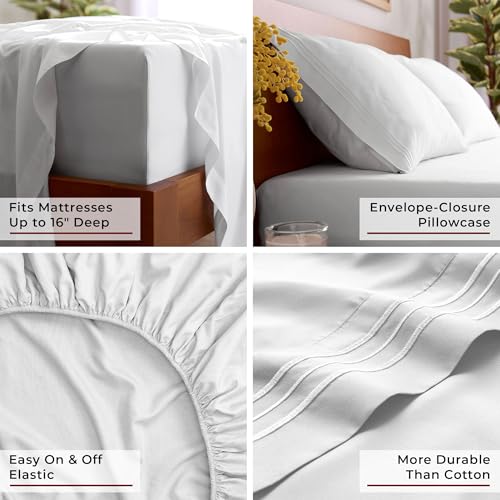 Mellanni Queen Sheets Set - 4 PC Iconic Collection Bedding - Hotel Luxury, Extra Soft, Cooling Bed Sheets - Wrinkle, Fade, Stain Resistant (Queen, White) Mellanni