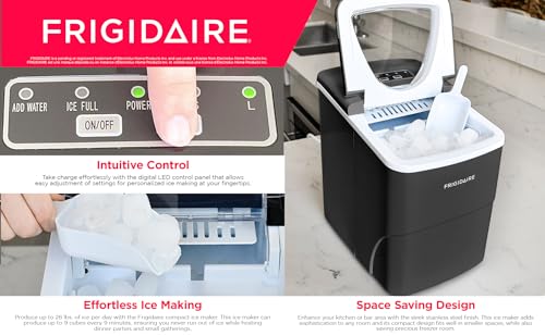 Frigidaire, 26 Lbs Portable Compact Icemaker, Ice Making Machine, Black, White, Medium Frigidaire
