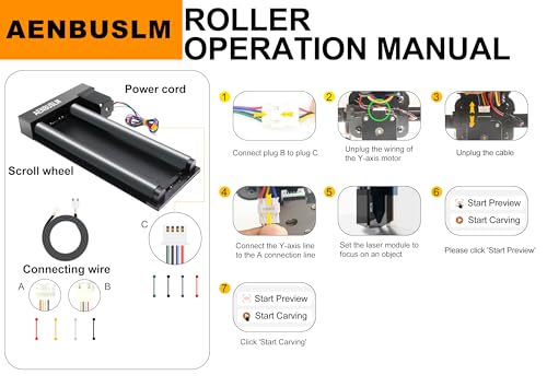 AENBUSLM Laser Engraver Rotary Roller, Y-Axis Rotary Roller 360° Rotation for Laser Engraver Engraving Cylindrical Objects Tumblers Cans Cups Bottles, Compatible with 99% of Laser Engraver AENBUSLM