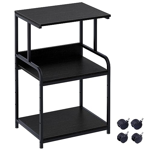 Arbuxzuy Printer Stand with Storage Shelf,3 Tier Printer Cart with Wheels,Mobile Printer Table for Home Office,Stands for Printer Heat Press Scanner Fax,Industrial Style (Black) Arbuxzuy