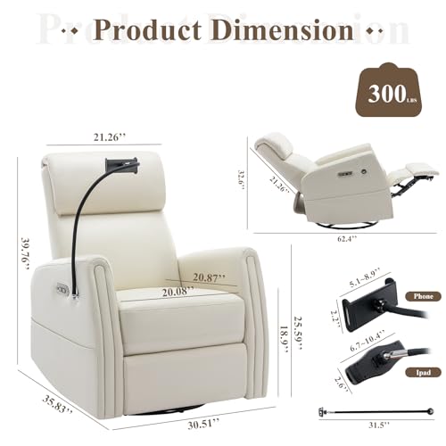 COLAMY Power Recliner Chair Swivel Glider, Upholstered Faux Leather Nursery Reclining Sofa Chair for Bedroom/Living Room/Reading Spaces, Beige COLAMY