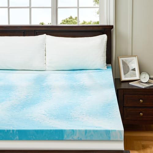 PERLECARE 3 Inch Full Memory Foam Mattress Topper, Cooling Gel Infused Mattress Pad, Ventilated Bed Topper for Pressure Relief, Blue PERLECARE