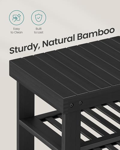 SONGMICS Shoe Rack Bench, 4 Tier Bamboo Shoe Storage Organizer, Entryway Bench, for Living Room, Bathroom, Bedroom, 11.3 x 35.2 x 20.5 Inches, Ink Black ULBS390BH01 SONGMICS