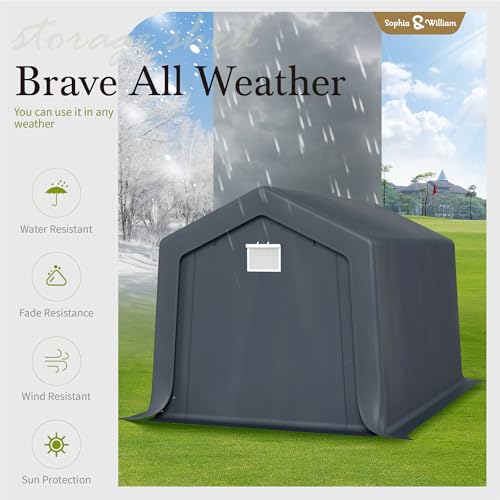 Sophia & William Outdoor Storage Shed Carport 8x12 ft Heavy Duty, Portable Garden Yard Car Port Shelter Storage Tent Garage with Roll Up Doors and Ventilation, Grey Sophia & William