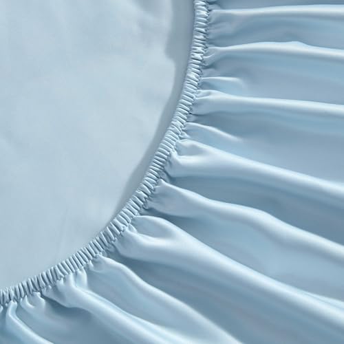 Laura Ashley - Twin Sheet Set, 100% Soft & Silky Smooth Satin Bed Sheets, Deep Pockets, Bedding with Matching Fitted Sheet & Pillowcase (Bliss Blue) Laura Ashley