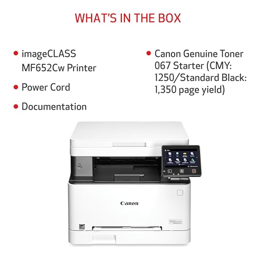 Canon Color imageCLASS MF652Cw - Wireless Laser Printer, Multifunction with Scanner, Copier, Mobile Ready, 3 Year Limited Warranty, 22 PPM Color, White Canon