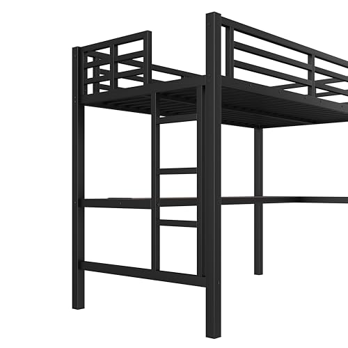 Bellemave Twin Loft Bed with Desk and LED, Metal Twin Loft Bed Frame with USB guardrail and Ladder for Adults, Kids, Teens, Black Bellemave