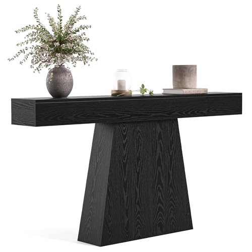 LITTLE TREE 63" Entryway Table, Modern Black Wooden Console Table with Trapezoidal Base for Living Room, Entrance, Hallway, Foyer, Behind the Couch LITTLE TREE