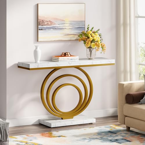 Tribesigns 41-Inch Gold Entryway Table, Modern Console Table Narrow Long, Contemporary Accent Table for Living Room, Hallway, Entrance, Faux Marble Veener Top Tribesigns