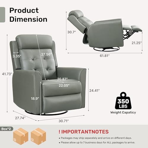 choairy Swivel Rocker Recliner Chair for Adults, Recliner Chairs for Small Spaces, Faux Leather Manual Reclining Sofa Chair, Comfy Soft Nursery Rocking Chair for Living Room, Olive Green