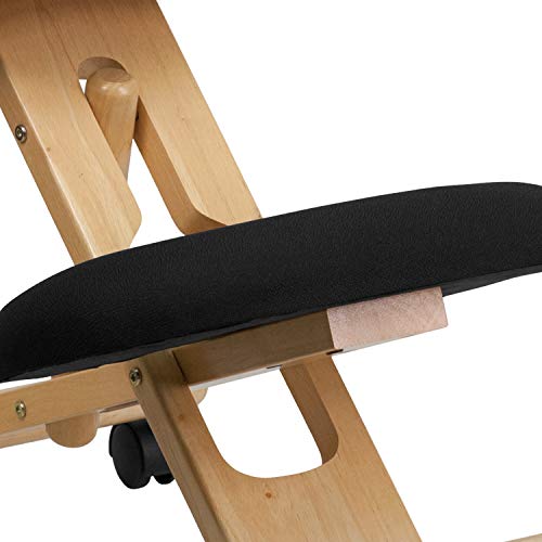 EMMA + OLIVER Mobile Wooden Ergonomic Kneeling Office Chair in Black Fabric EMMA + OLIVER