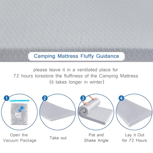 Memory Foam Camping Mattress Pad 3 Inch Thick, Portable Sleeping Pad with Waterproof Cover, Portable Roll Up Cot Mattress Pad Floor Mat for Travel Truck Bed Tent 72" x 24"x 3" Coldwind