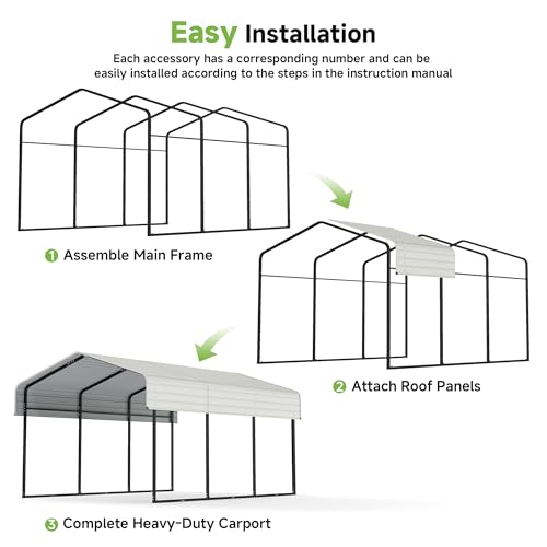 Real Relax 10×15FT Heavy Duty Carport, Metal Car Port Multi-Use Outdoor Storage Cars, Boats, Trucks, Galvanized Metal Roof, Cream White Real Relax