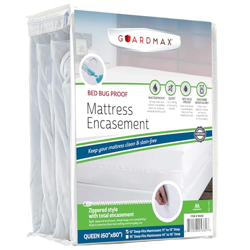 Guardmax Jersey Knitted Queen Zippered Mattress Encasement - Waterproof & Bed Bug Proof Mattress Protector - Comfortable, Soft, and Noiseless Zippered Bedding - Dust Mite Proof (60 x 80 x 12) Guardmax