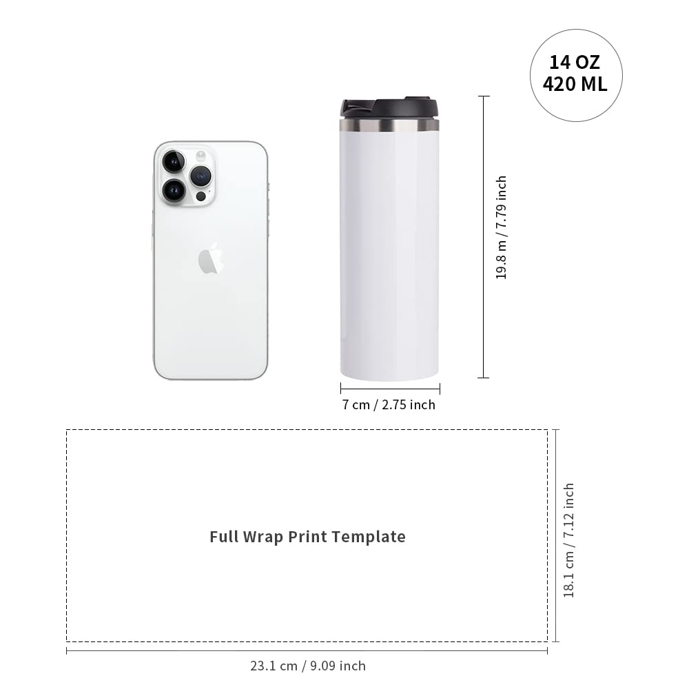 PYD Life Sublimation Tumblers Water Bottles 14 OZ White with Lid Stainless Steel Double Walled Coffee Tumblers Vacuum Insulated Flasks for Tumbler Heat Press 4 Pack PYD Life