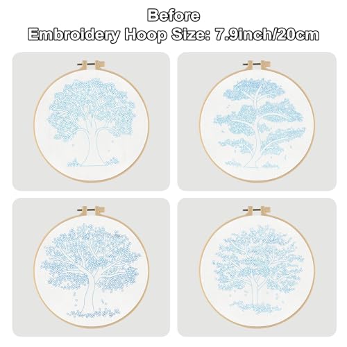 Sivilife Embroidery Starter Kit for Beginners, 4 Sets Stamped Cross Stitch Kits for Adult, Seasonal Tree Pattern Hand DIY Kits with 2 Embroidery Hoop Instructions Color Threads Needles and Scissor