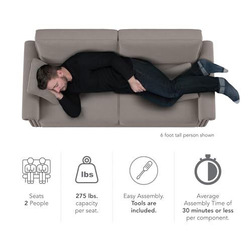 Bush Furniture 73 Inch Living Room Sofa, Pet-Friendly Couch with Fabric Upholstery and Nailhead Trim, Traditional, Coventry Collection, Beige Herringbone Bush Furniture