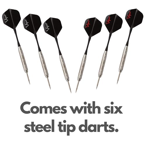 Viper by GLD Products Shot King Regulation Bristle Steel Tip Dartboard Set with Bullseye Metal Radial Spider Wire Compressed Sisal Board with Rotating Number Ring Includes 6 Darts Black Viper