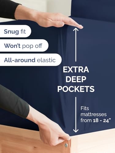 Extra Deep Twin XL Sheet Set - 4 Piece Breathable and Cooling Sheets - Hotel Luxury Bedding for Women, Men, Kids & Teens - Easy & Secure Fit - Soft and Wrinkle Free - Extra Deep Pockets - Navy Blue CGK Unlimited