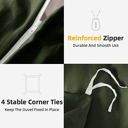 ETDIFFE California King Duvet Cover, 3pc Soft Farmhouse Cal King Size Bedding Comforter Cover Set, 1 Lightweight Cali King Microfiber Duvet Cover and 2 Pillowcases for Women Men, Dark Olive Green ETDIFFE