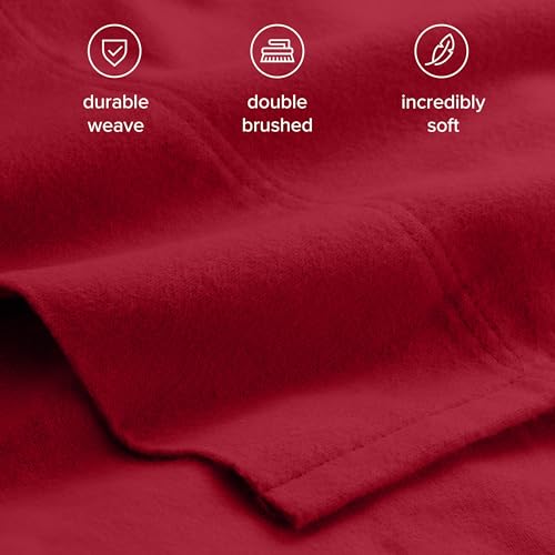 Bare Home Organic Cotton Flannel Sheet Set - Twin XL Size - 100% Cotton - Double Brushed for Extra Softness & Comfort - Warm, Cozy, and Durable - Breathable - Bed Sheets (Twin, Red) Bare Home
