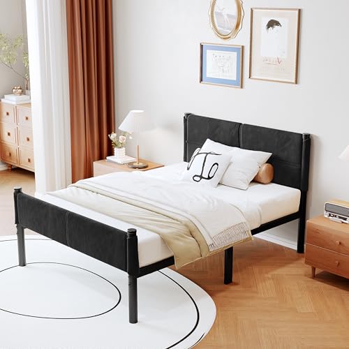 Henshwon Metal Bed Frame,14Inch Twin Size Bed Frame with Storage Space,Heavy Duty Sturdy Mattress Foundation,Easy Assembly,No Box Spring Needed,Black Twin Henshwon