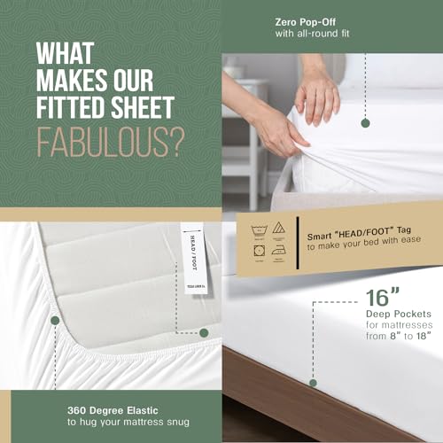 TEXAS LINEN CO. 100% Organic Cotton Percale Sheets King Size - 4 PC White Organic Sheets King Set, Soft, Crisp & Cooling, Fully Elasticized 16" Deep Pocket Hotel Bedsheet Set - GOTS Certified