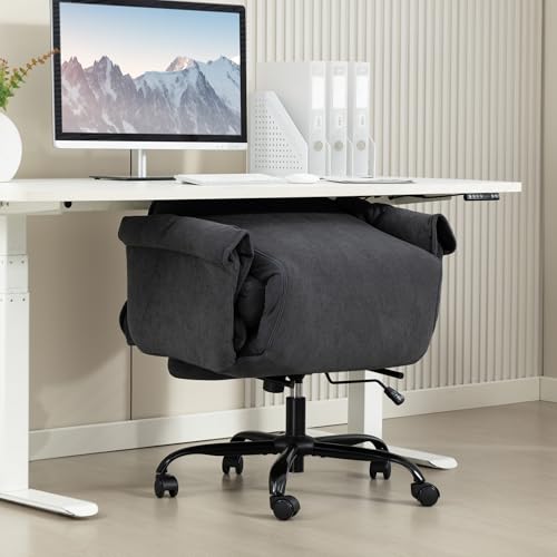 HOMCOM Executive Office Chair Comfy with Foot Rest, Reclining Swivel Computer Desk Chair with High Back, Thick Cushion, Padded Armrest, Adjustable Height, Rolling Wheels, Dark Gray HOMCOM