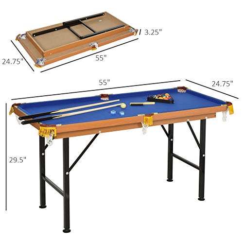 Soozier 55" Portable Folding Billiards Table Game Pool Table for Whole Family Number Use with Cues, Ball, Rack, Chalk, Blue Soozier