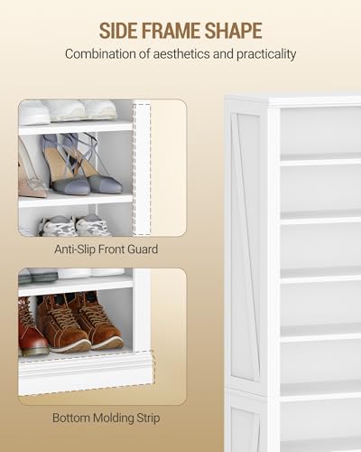 Hzuaneri Shoe Storage Cabinet, 10 Tiers Freestanding Shoe Cabinets, Wooden Shoes Rack with Cubby, 27-30 Pairs, Farmhouse Tall Shoes Cubby Organizer for Entryway, Living Room, White SR52603X Hzuaneri