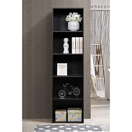 Hodedah 5-Shelf Black Bookcase for Organised Storage and Display Hodedah
