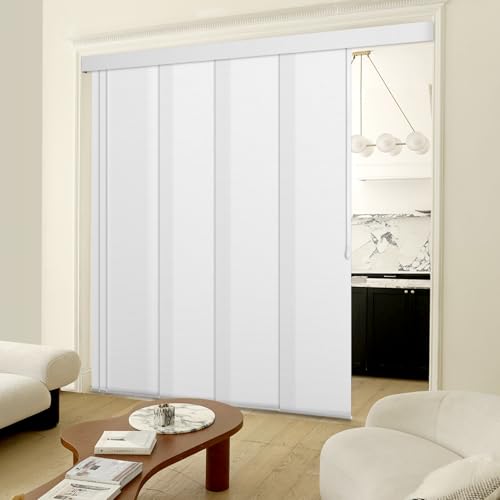 Heefen Adjustable Panel Track Blinds Light Filteringt Vertical Blinds with Valance, Sliding Glass Door Blinds, Room Dividers, Retractable Track from 74" to 133" W, Trimmable Panel Up to 102" H (White) Heefen