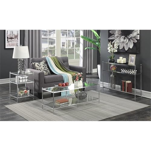 Pemberly Row Modern 3-Tier Console Table, Clear Glass Shelves and Sturdy Chrome Frame, 30" H x 42" W x 9.5" D, Contemporary Style for Living Room Storage and Display Pemberly Row