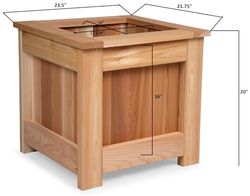 All Things Cedar BP24 Cedar Box Planter (2x2 ft) | Western Red Cedar Wood Planter Boxes | Rot Resistant Outdoor Garden Box | Handcrafted Flower Pot for Patio, Deck & Porch | 23.5x21.75x20 All Things Cedar