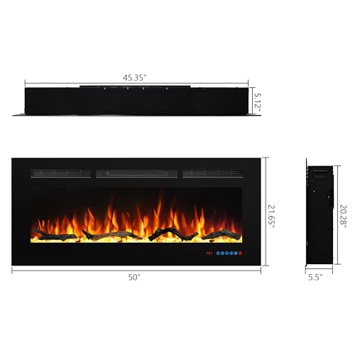 Valuxhome 50" WiFi Modern Recessed and Wall Mounted Electric Fireplace Heater for Living Room,Timer, Overheating Protection, 5100BTU,Touch Screen, Black Valuxhome