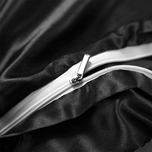 AiMay 3 Piece Satin Duvet Cover Set Bedding Sets Queen Black 1800 Series Luxury Rich Silk Silky Super Soft Solid Color Reversible Zipper Closure Sexy Honeymoon Wrinkle Free (Queen, Black) AiMay