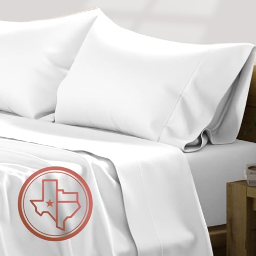 TEXAS LINEN CO. Luxury Egyptian Cotton King Size Sheet Set - 600 Thread Count 4 PC Deep Pocket Fitted and Flat Sheets, Soft, Cooling Extra Long Staple Hotel-Quality Bedding with Sateen Weave - White TEXAS LINEN CO.