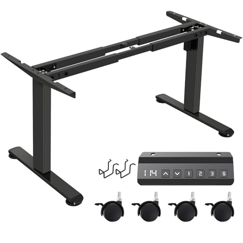farexon Electric Standing Desk Legs, Adjustable Stand Up Desk Legs Dual-Beam Frame Workstation with Wheels, up to 71" x 32" Desktops, Ergonomic Table Base Workstation, Black Frame Only farexon